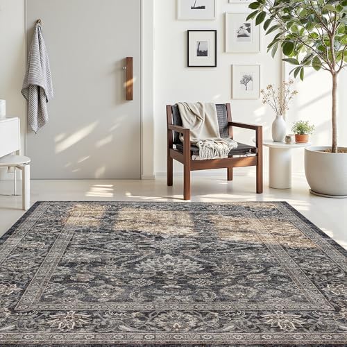4x6 Grey Blue Washable Area Rug for Living Room, Vintage Print - Image 3