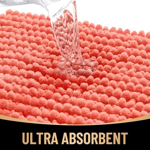 OLANLY Thick Chenille Bathroom Rugs 30x20, Soft Absorbent Bath Mat, Coral - Image 3