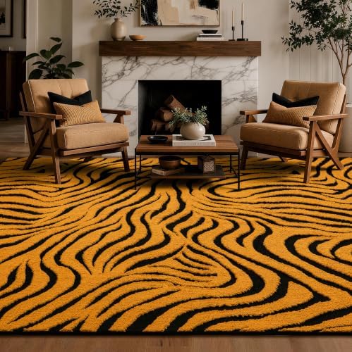 YIHOUSE Abstract Striped Area Rugs 5x7: Orange Washable Living Room Rug - Image 3