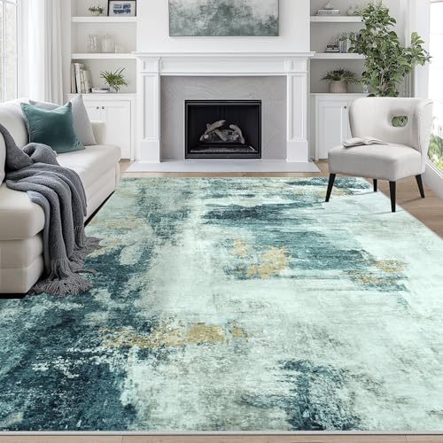 9x12 Area Rugs for Living Room Washable Bedroom Dining Room Teal Grey Gold by Aelenmu