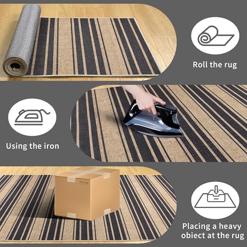 Zeeinx Striped Easy Jute Rug 5x7 Outdoor Patio Rug Neutral Porch Rug - Image 3