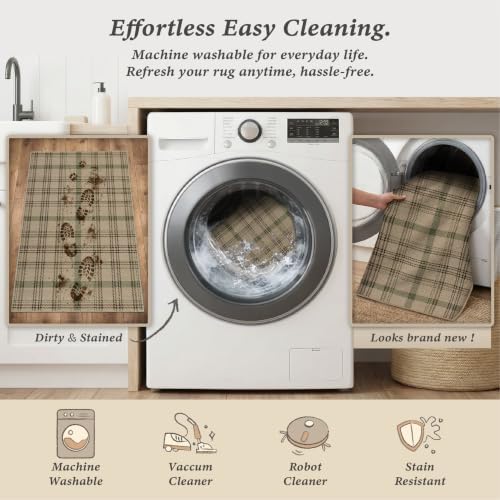 JTJ Easy Jute Kitchen Runner Rug 2'6" x 8', Sage Green & Beige Plaid - Image 5