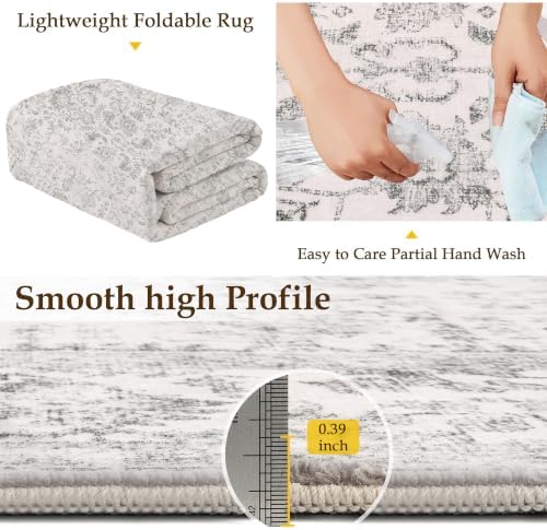 PureCozy 7x10 Washable Area Rug Gray Non Slip Thick Soft Vintage Carpet - Image 4