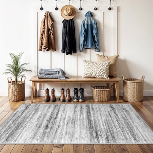 3x4 Rugs Washable Entry Rug: Easy-to-Clean Carpets for Large Entryway Hallway Kitchen Bedroom - Stain and Water Resistant Carpet with Non-Slip Backing - Soft Low-Pile Door Mat Grey by WIEVEDENS