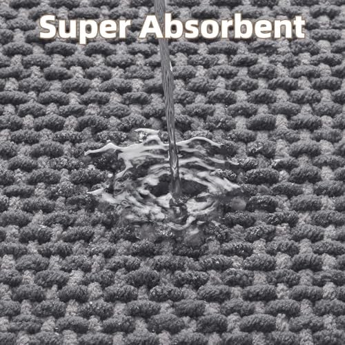PADOOR-Bath Mat-Super Absorbent Chenille Bathroom Mats-Rubber Backed Bath Mats for Bathroom Non Slip, Easy Clean Bathroom Rugs Front of Bathtub,Shower Room,Sink-17×28, Grey&Darkgrey - Image 3