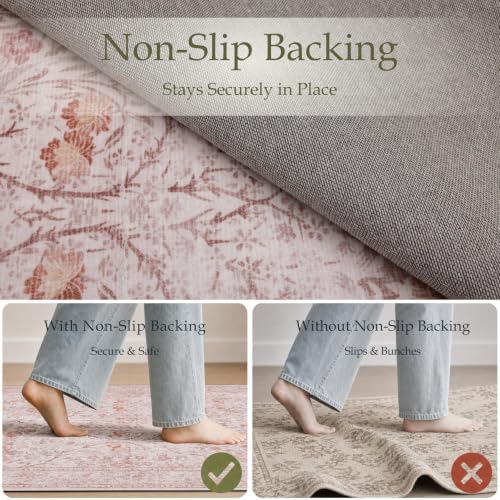 JOLLYVOGUE 8x10 Area Rugs for Living Room, Vintage Washable Rug, Pink - Image 4
