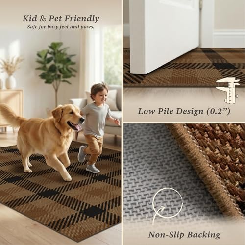JTJ Easy Jute 2x4 Entryway Runner Rug, Brown Plaid, Washable - Image 5