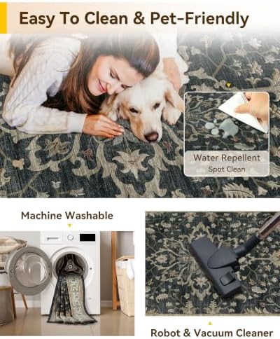 RELEANY Washable Area Rug, Runner 2'6"x14', Black/Vintage/Beige - Image 4