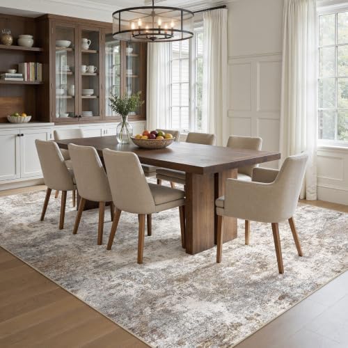 UERMEI 9x13 Area Rug Living Room Rugs Washable Neutral Brown Grey Carpet - Image 5
