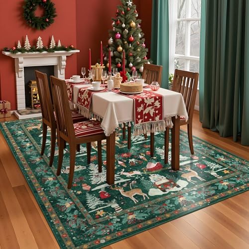 Rugxara Christmas Rug 5x7 Area Rugs for Living Room Bedroom, Green - Image 4