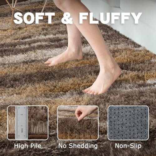6x9 Abstract Brown Fluffy Rug for Bedroom Living Room Washable Non-Slip - Image 5