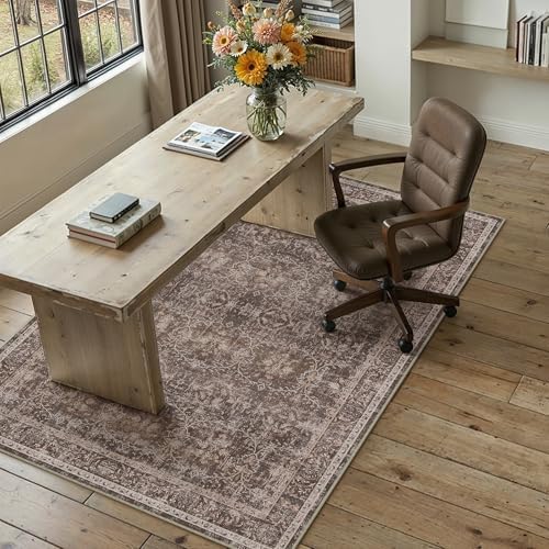 HUGEAR Red Brown 3x5 Washable Area Rugs for Living Room by HUGEAR