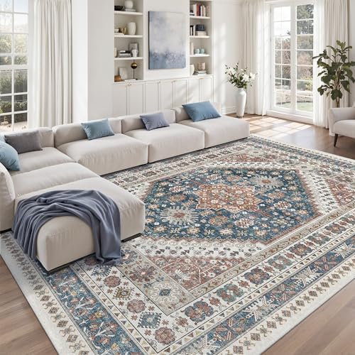 zesthome 9x12 Area Rugs for Living Room,Large Washable Rug,Blue by Zesthome