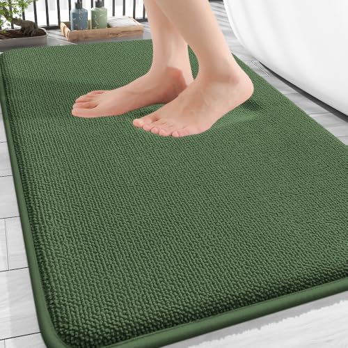 OLANLY Memory Foam Bathroom Rugs 30x20, Absorbent Bath Mat, Olive Green by OLANLY