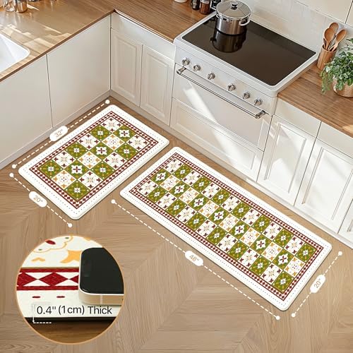 GENIMO Anti Fatigue Kitchen Mats for Floor 2PCS, Standing Rugs, Dark Green - Image 5