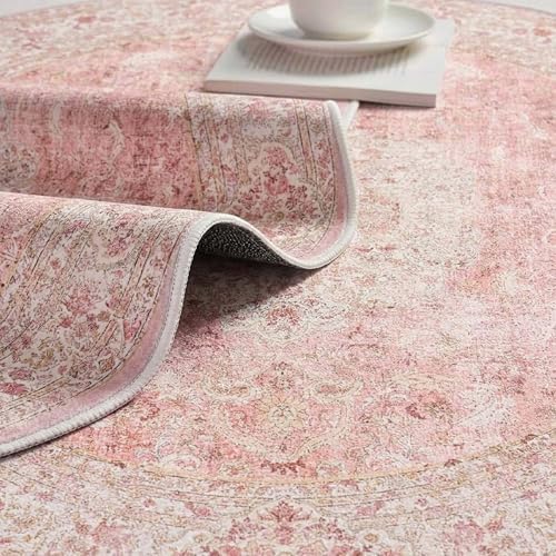 4ft Pink Round Area Rug for Girl Bedroom Washable Cute Circle Rug - Image 7