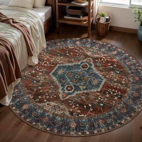 Tangsoo Oriental Large Round Area Rugs 6ft, Washable Non Slip Circle Rug - Image 2