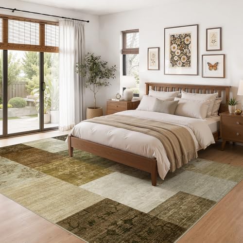 UERMEI 10x12 Area Rug for Living Room - Washable Neutral Modern Abstract Carpet, Non-Slip Soft Large Indoor Floor Rugs for Bedroom Home Office & Under Dining Table Decor, Brown/Green - Image 2