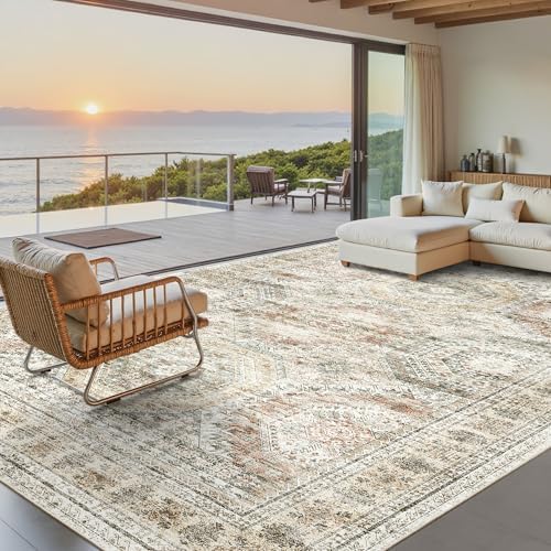 Soalmost Washable Area Rug 8x10 Large Soft Living Room Rugs Brown/Pink by Soalmost