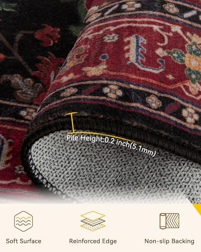RELEANY Washable Area Rug, Square 7'x7', Red/Black - Image 2
