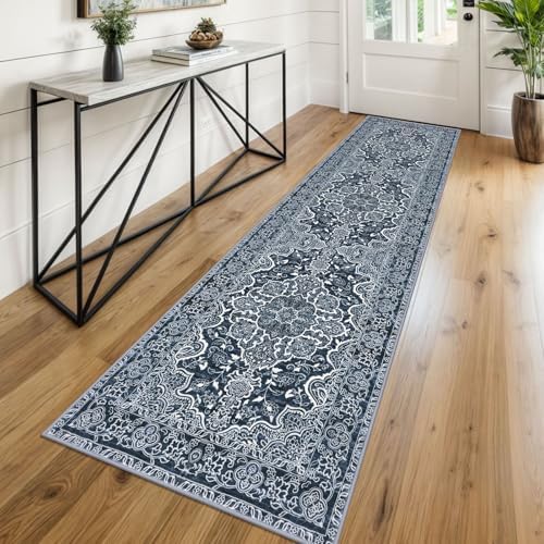KUTA Vintage Washable Runner Rug, 2x8 Navy Blue Runners for Hallways by KUTA
