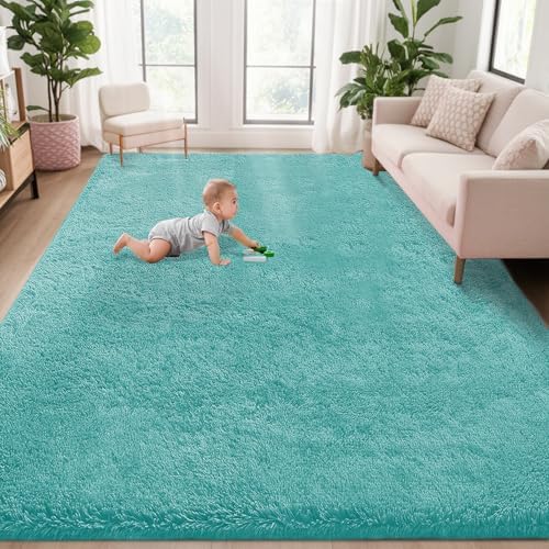 5x8 Area Rug for Living Room: Fluffy Shag Soft Washable Rugs Fuzzy Plush Indoor Carpet for Bedroom Nursery Playroom Dorm Kids Girls Boys Room (Teal Blue, 5'x8') by VECARF
