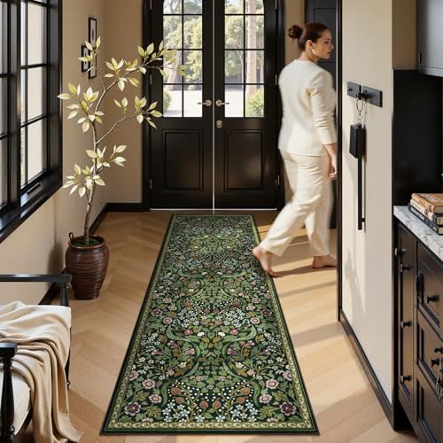 Moynesa Green Floral 2x6 Runner Rug for Hallway, Vintage Kitchen Runner - Image 6