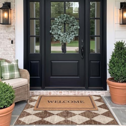 Brown Beige Checkered Entry Rug - 3x4 Non-Slip Washable Indoor Outdoor Front Door Mat Porch Rug Farmhouse Diamond Throw Carpet for Living Room Bedroom Entryway Kitchen Office Fall Porch Decor - Image 7