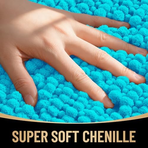 OLANLY Thick Chenille Bathroom Runner Rugs Mats 44x24, Aqua Sky - Image 2