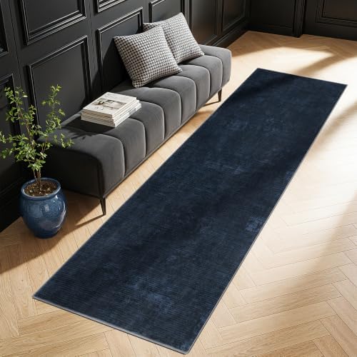 2.7x10 Washable Runner Rugs, Navy Blue Stainproof Non-Slip for Hallway by LIANLAM