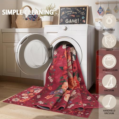 Red Floral Area Rug 3x5 for Bedroom Entryway Dorm - Image 5