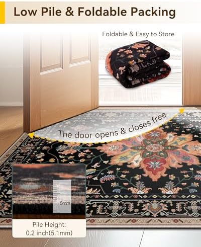 RELEANY Washable Area Rug, Large 10'x14', Black/Colorful - Image 6