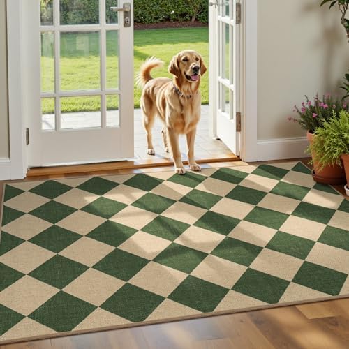 Lessymo Checkered 3x5 Outdoor Patio Rug, Washable Easy Jute for Entryway - Image 3