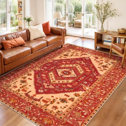 SERISSA 3x5 Washable Non Slip Boho Area Rug for Bedroom，Red - Image 3