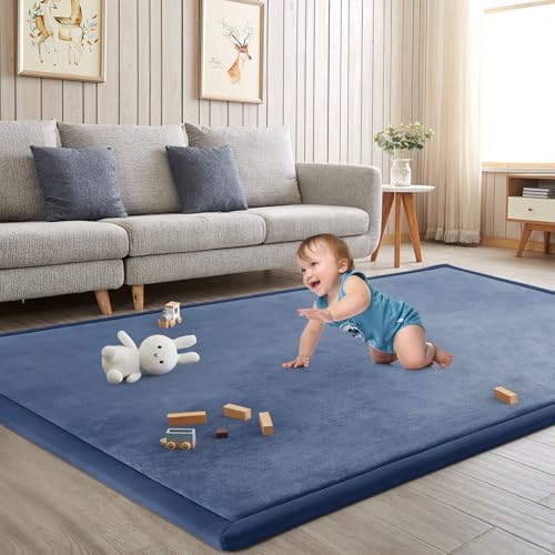 Baby Play Mat for Floor Nursery Rug Muscle Mat Area Rug Playroom Rug 79"x158" Playpen Mat Elastic Foam 1.3" Thick Crawling Mat for Babies,Toddlers, Infants, Kids,Sapphire Blue - Image 6