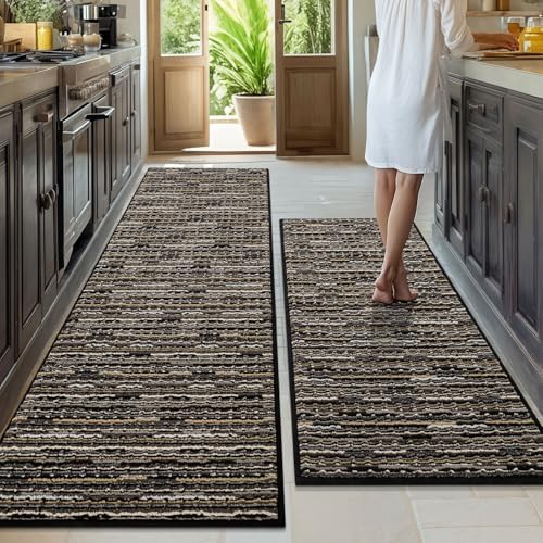 BSICPRO Kitchen Rugs Sets of 2, Non Slip Kitchen Mats for Floor, Black by BSICPRO