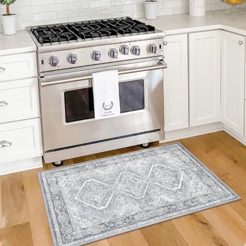 KUTA Rugs for Entryway Oriental Small Washable Area Rug 2x3 Grey - Image 4