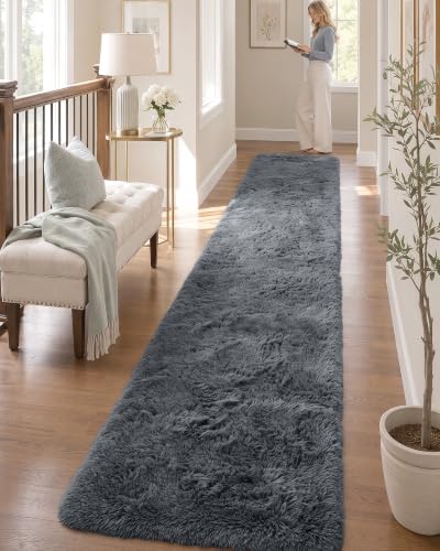 OLANLY 2x9 Machine Washable Runner Rugs for Hallway, Soft Fluffy Shaggy Bedside Rugs for Bedroom, Living Room, Indoor Floor Carpet for Kids Girls and Boys, Nursery Rooms, Home Decor Aesthetic, Grey by OLANLY
