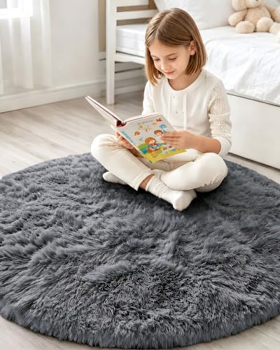 Smiry Round Area Rugs for Living Room Bedroom 3x3 ft, Fluffy Carpet - Image 6