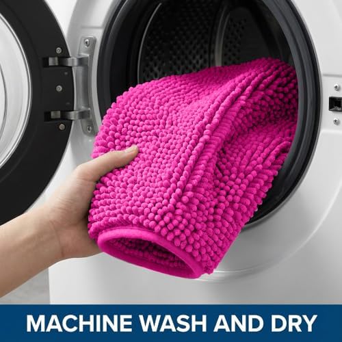 Bathroom Rugs Sets 2 Piece,Super Absorbent Chenille Bath Mats and U-Shaped Toilet Rug,Strong PVC Non Slip Backing,Microfiber Washable Dry Quickly Bath Mats for Bathroom(20"x32"+20"x20"U,Hot Pink) - Image 6