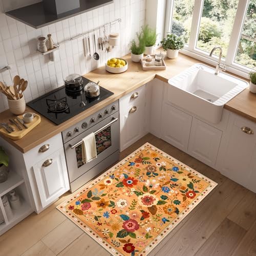 RELEANY Floral Washable 2x3 Area Rugs Doormat Orange/Yellow/Red - Image 6