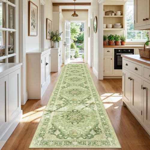 RELEANY Washable Area Rug, Runner 3'x20', Green/Yellow by RELEANY
