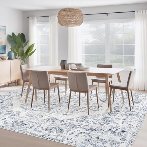 6x9 Area Rugs for Living Room: Washable Rug Vintage Large Rugs Soft Non Slip Low Pile Rug Floral Distressed Floor Carpet for Bedroom Kitchen Nursery Dining Room Home Office (Blue, 6'x9') - Image 4