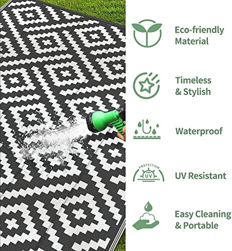 GENIMO Outdoor Rug, Waterproof Plastic Rugs for Patio, 6'x9' Black White - Image 5