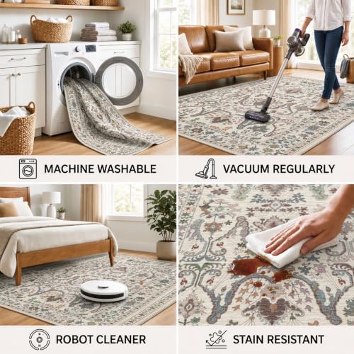 Area Rug Living Room Rugs 4×6 Washable Floral Rug - Image 7