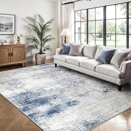 6x9 Area Rugs, Abstract Modern Ultra Soft Washable Rug, Non Slip Carpet with Rubber Back Stain Resistance Rugs for Living Room, Bedroom, Dining Room Decor(Blue & White) by Yarooge