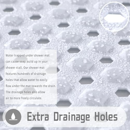 Yimobra Square Shower Floor Mat Non Slip, 21"X21" Machine Washable Bath Tub Mat, Soft on Feet, Bathmat with Drain Holes and Suction Cups, Fast Draining, White - Image 3