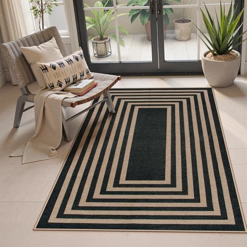 Lahome Modern 3x5 Outdoor Rug,Black Indoor Outdoor Front Porch Rug Non Slip by Lahome