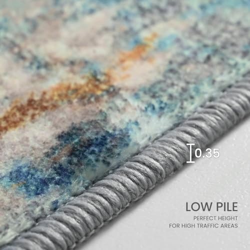 Ompaa Living Room Rug 5x7 Blue Area Rug Machine Washable Boho Rug Non Slip Abstract Vintage Indoor Large Rugs for Bedroom, Classroom, College Dorm, Farmhouse, Dining Room, Kids Playroom - Image 5