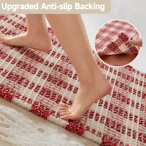 TYUU Small Christmas Bathroom Rug, Cute Waffle Bath Mat, 24x16 Red & White - Image 5